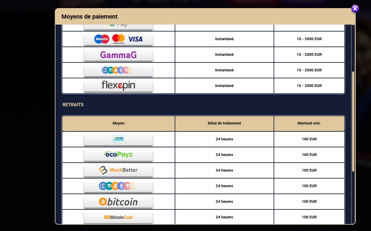 vegasplus casino peiement